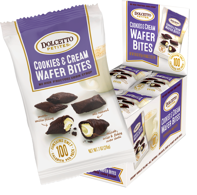 Dolcetto Wafer Bites – Cookies & Cream (0.7 oz Single Serve Pack – 24/tray)