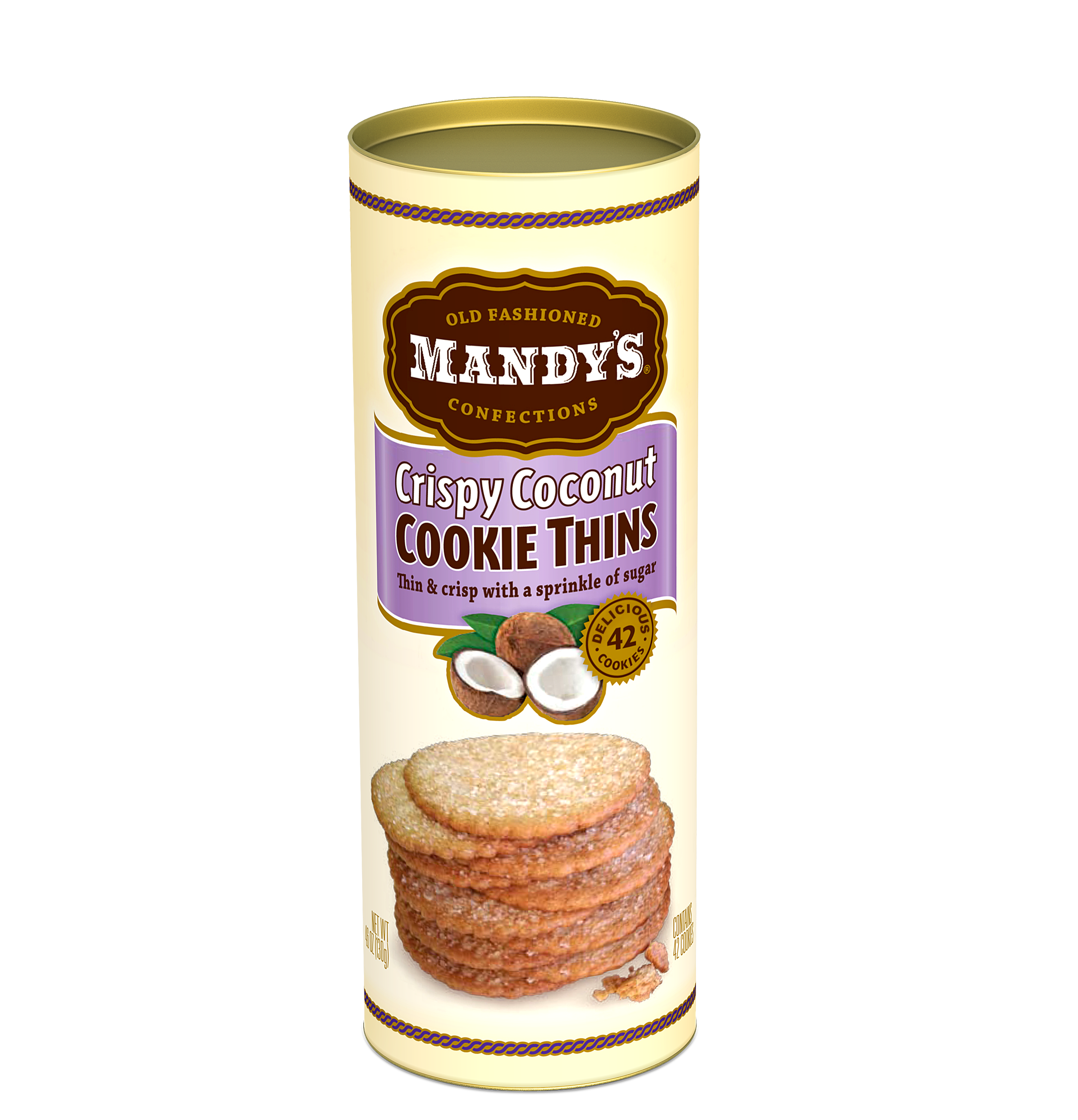 Mandy’s Cookie Thins - Crispy Coconut 4.6 oz tins